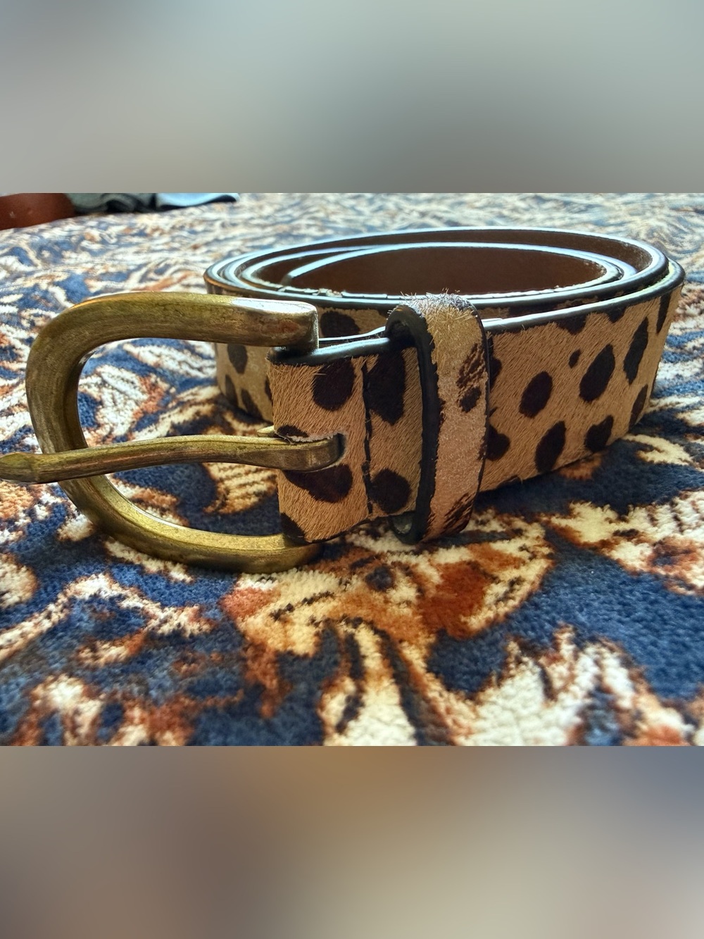 J. Crew Leopard Print Haircalf Belt with Antique Brass Buckle